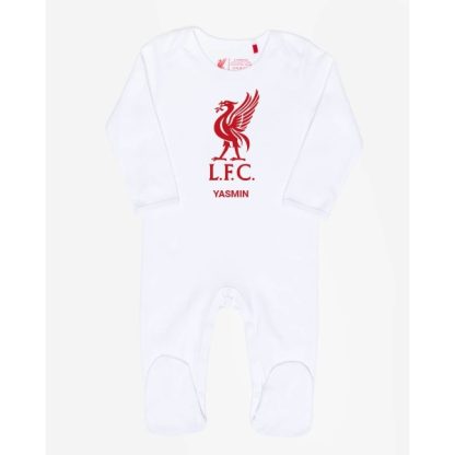 LFC Baby Personalised Liverbird Sleepsuit White