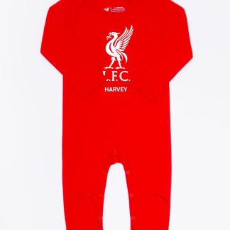 LFC Baby Personalised Liverbird Sleepsuit Red NB