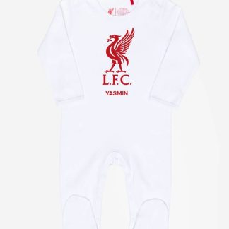 LFC Baby Personalised Liverbird Sleepsuit White NB